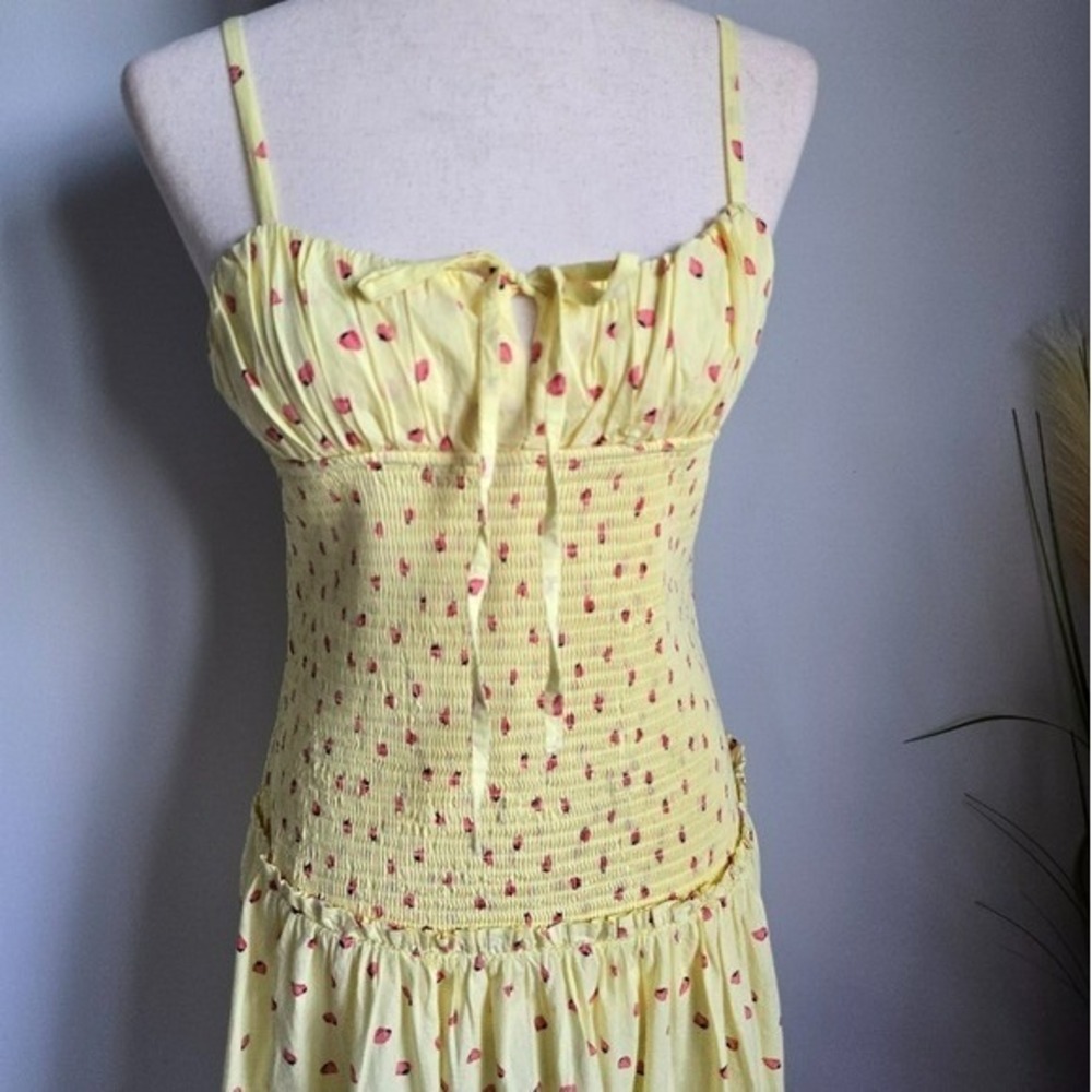 Free People NEW Lavender Daze Strawberry Butter Yellow Smocked Midi Dress Small - Picture 5 of 12